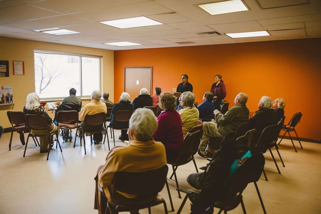 elderly couple reviewing documents